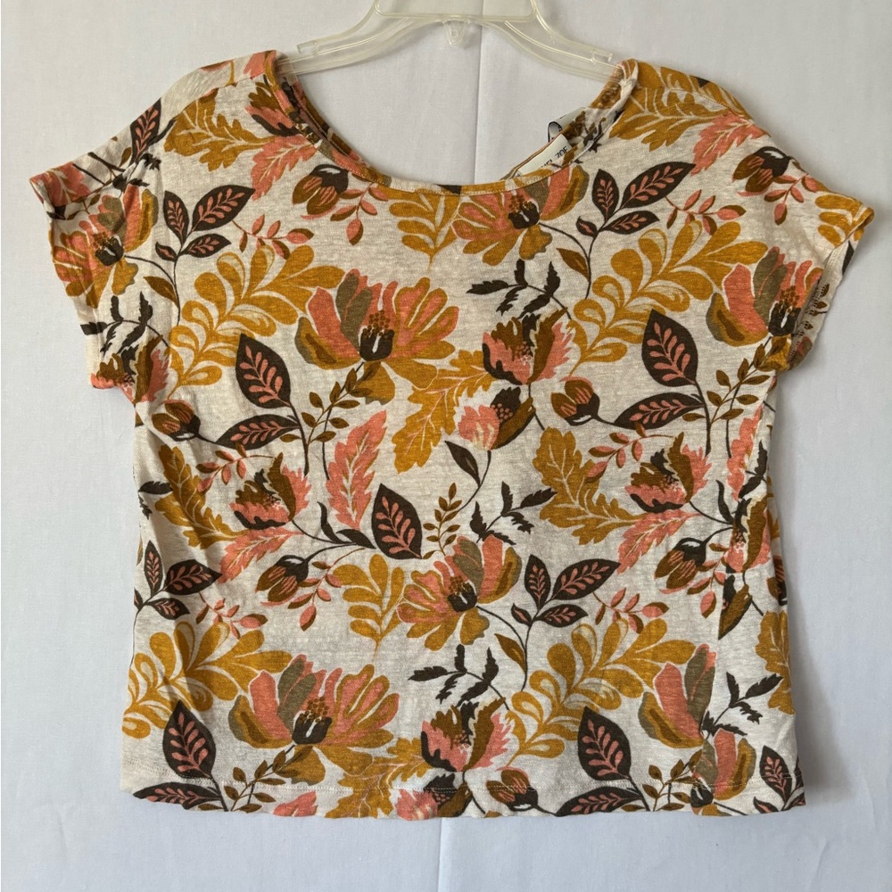 Rachel Zoe Multicolor Floral Short Sleeve Top 100 percent Linen